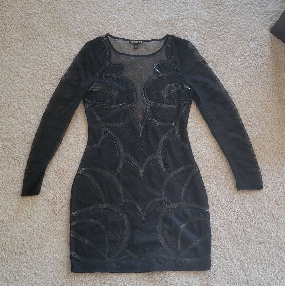 Perfect NYE black bodycon low cut sequence dress from Express